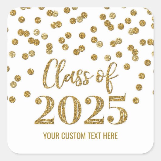 Sticker Carré Gold Confetti Graduation 2025 (Devant)