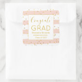 Sticker Carré Gold Confetti Pink Stripes Graduation (Sac)