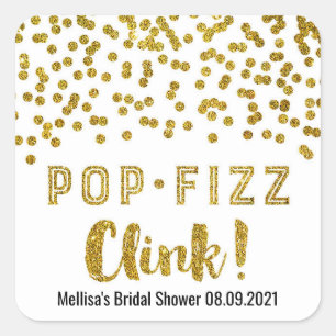Sticker Carré Gold Confetti Pop Fizz Clink Fête des mariées
