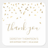 Sticker Carré Gold Confetti Triangles 90e anniversaire Merci (Devant)