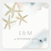 STICKER CARRÉ GOLD DUSKY BLUE BEACHING STARFISH MONOGRAM MARIAGE (Devant)