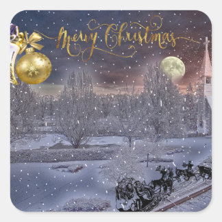 Sticker Carré Gold Elegant Script Merry Christmas Ornament