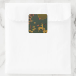 Sticker Carré Gold Fall Moon Russe Forêt Nature Cerf