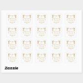 Sticker Carré Gold Floral Hearts 50e Mariage Anniversaire Squar (Feuille)