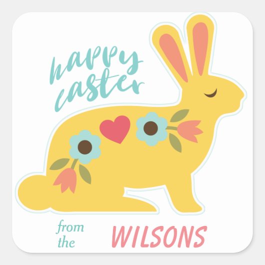 Sticker Carré Gold Flower Easter Rabbit (Devant)