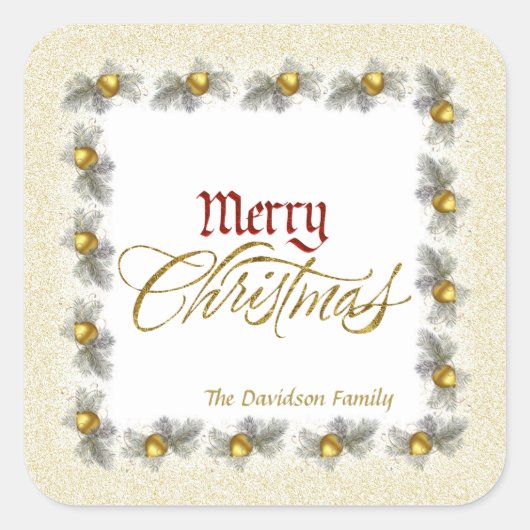 Sticker Carré Gold Foil et Red Merry Christmas Custom (Devant)