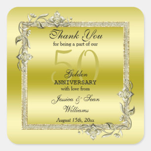 Sticker Carré Gold Gem & Parties scintillant 50e Anniversaire du