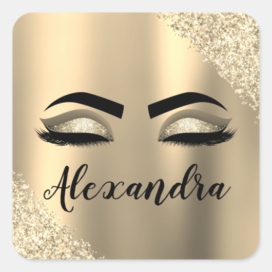 Sticker Carré Gold Glitter Sparkle Eyelashes Monogram (Devant)