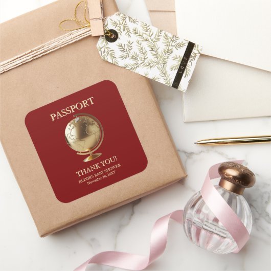 Sticker Carré Gold Globe Passport Travel Baby Shower (Cadeaux)