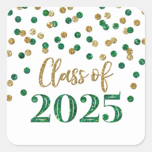Sticker Carré Gold Green Confetti Graduation 2025 (Devant)
