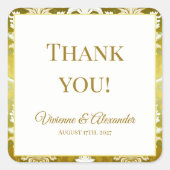 Sticker Carré Gold Green Damask Wedding (Devant)
