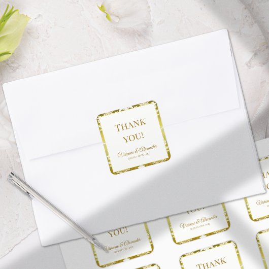 Sticker Carré Gold Green Damask Wedding