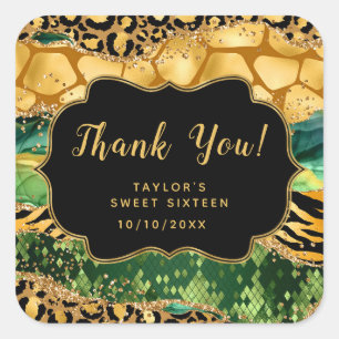 Sticker Carré Gold Green Safari Agate Sweet sixteen Merci