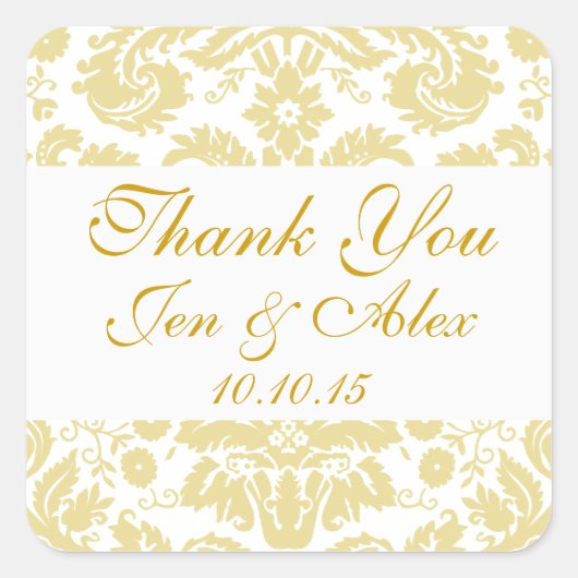 Sticker Carré Gold Ivory Mariage damassé Favor (Devant)