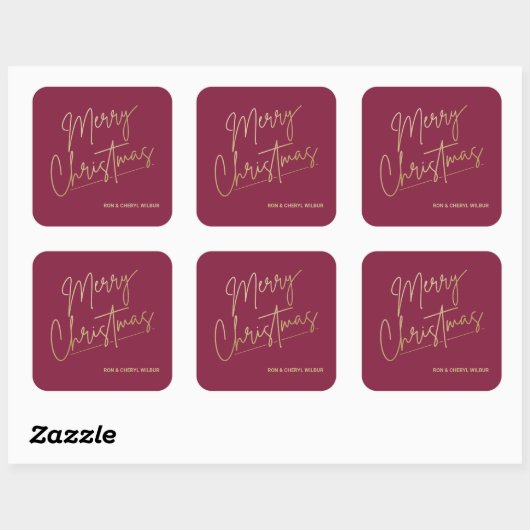Sticker Carré Gold Merry Christmas on Cranberrry Red (Feuille)