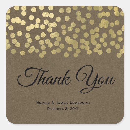 Sticker Carré Gold Modern Chic Rustic Kraft Chic Mariage (Devant)
