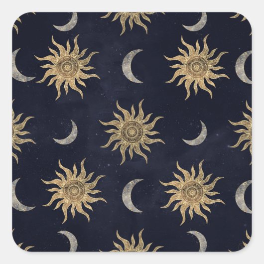 Sticker Carré Gold Moon Sun Mandala Blue Night Sky Motif (Devant)