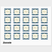 Sticker Carré Gold Navy Blue Stripes Happy Holidays Custom (Feuille)