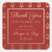 Sticker Carré Gold Parties scintillant Flower Mariage retour Cad (Devant)