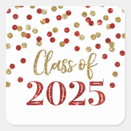 Sticker Carré Gold Red Confetti Graduation 2025 (Devant)