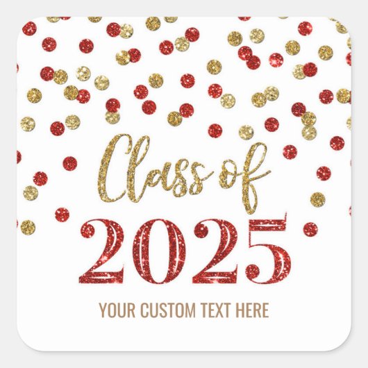 Sticker Carré Gold Red Confetti Graduation 2025 (Devant)