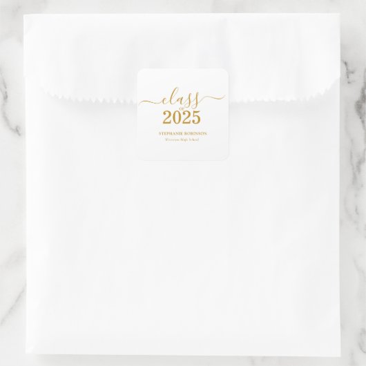 Sticker Carré Gold Script Class of 2025 Graduation Party (Sac)