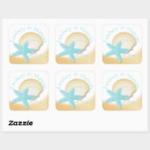 Sticker Carré Gold Seashell et Aqua Starfish Sparkle Beach (Feuille)