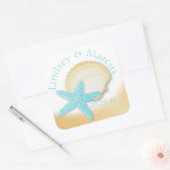 Sticker Carré Gold Seashell et Aqua Starfish Sparkle Beach (Enveloppe)