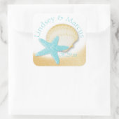 Sticker Carré Gold Seashell et Aqua Starfish Sparkle Beach (Sac)