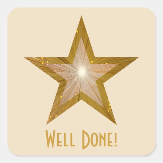 Sticker Carré Gold Star 'Well Done' crème autocollante carré (Devant)