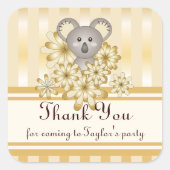 Sticker Carré Gold Stripe Baby shower Koala / Anniversaire de en (Devant)