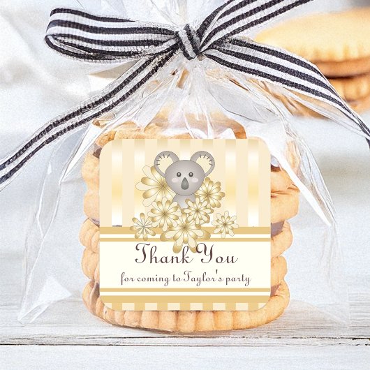 Sticker Carré Gold Stripe Baby shower Koala / Anniversaire de en
