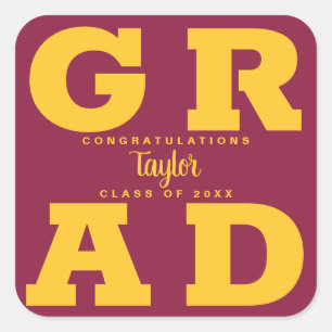 Sticker Carré Gold sur Maroon Bold Graduation
