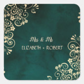 Sticker Carré Gold Swirls Emerald Green Wedding  (Devant)