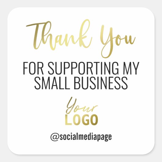 Sticker Carré Gold Text Merci Support Small Business Logo (Devant)