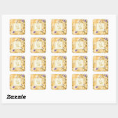 Sticker Carré Gold Violets Floral 50e anniversaire Mariage (Feuille)