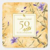Sticker Carré Gold Violets Floral 50e anniversaire Mariage (Devant)