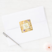 Sticker Carré Gold Violets Floral 50e anniversaire Mariage (Enveloppe)