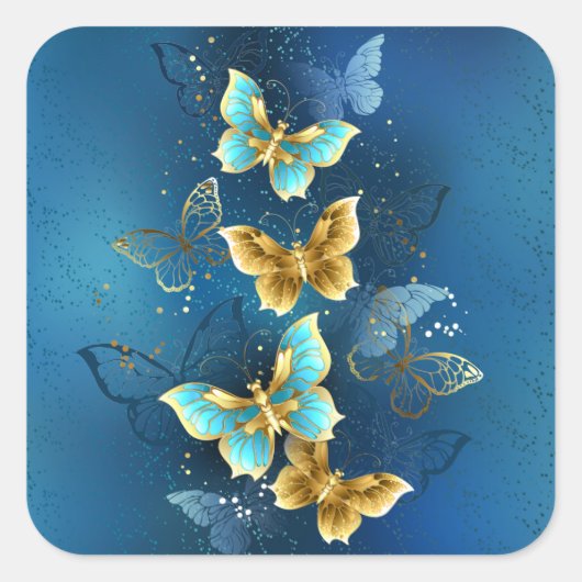 Sticker Carré Golden butterflies (Devant)