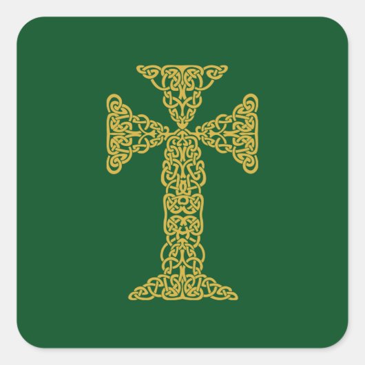 Sticker Carré Golden Celte Cross Irish Green (Devant)