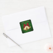 Sticker Carré Golden Christmas Bells Red Bow (Enveloppe)