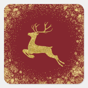 Sticker Carré Golden Christmas Deer design élégant