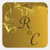 Sticker Carré Golden Elegance Mariage Monogrammes (Devant)
