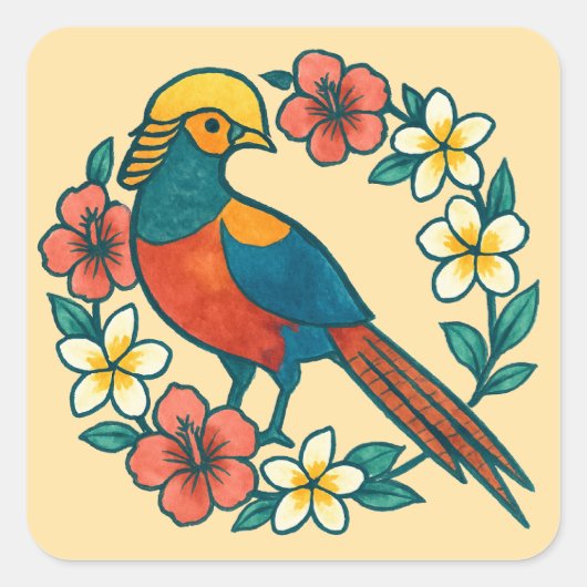 Sticker Carré golden pheasant (Devant)