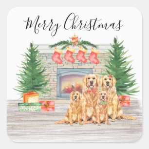 Sticker Carré Golden Retriever Amoureux des chiens Joyeux Noël