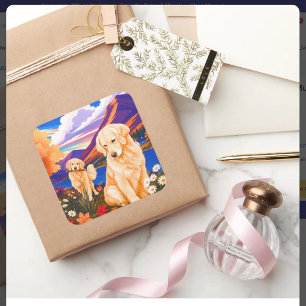 Sticker Carré Golden Retriever • ArtMuse