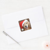 Sticker Carré Golden Retriever Avec Santa Hat (Enveloppe)