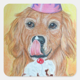 Sticker Carré Golden retriever de partie