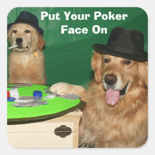 Sticker Carré Golden Retriever Dogs Jouer Poker