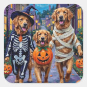 Sticker Carré Golden Retriever Halloween ou Trick-or-Treating (Devant)